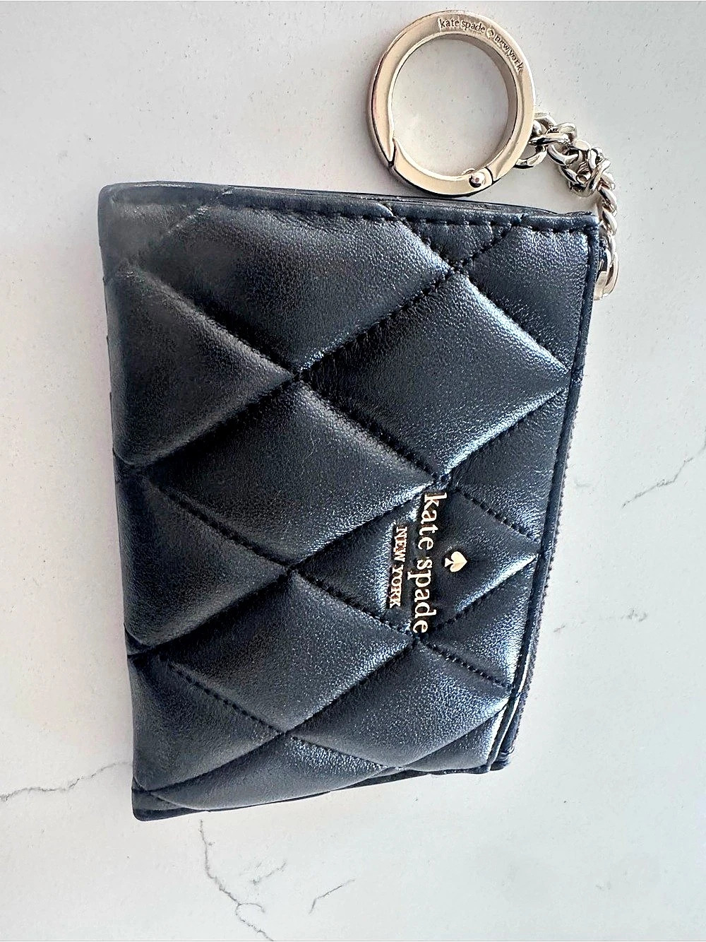 Kate Spade Quilted Key Ring Card Holder Black